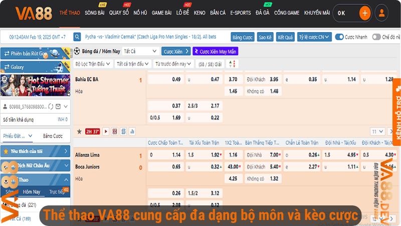 Thể thao VA88 cung cấp đa dạng bộ môn và kèo cược