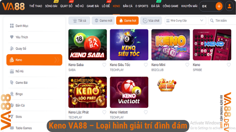 Keno VA88 – Loại hình giải trí đình đám