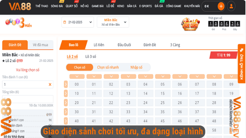 Giao diện sảnh chơi tối ưu, đa dạng loại hình