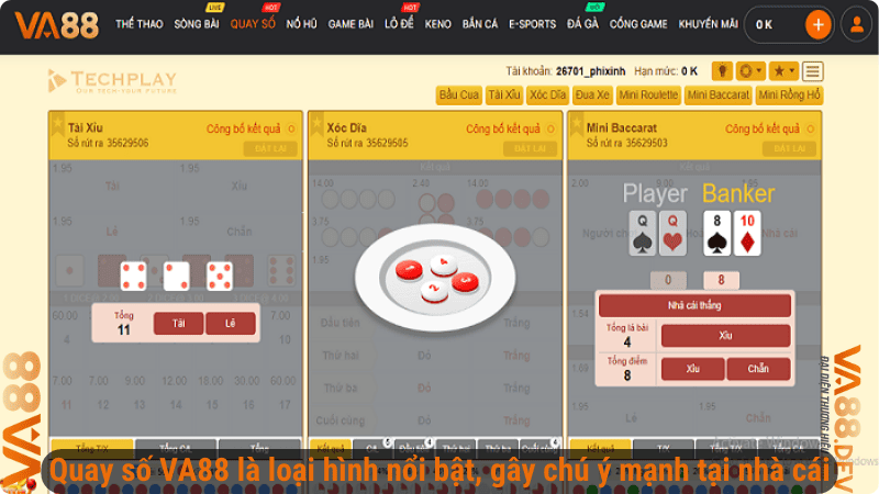 Quay số VA88 là loại hình nổi bật, gây chú ý mạnh tại nhà cái
