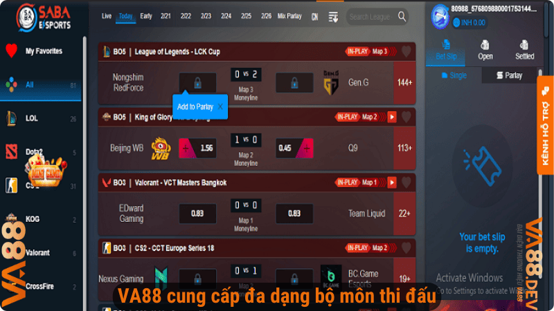 VA88 cung cấp đa dạng bộ môn thi đấu